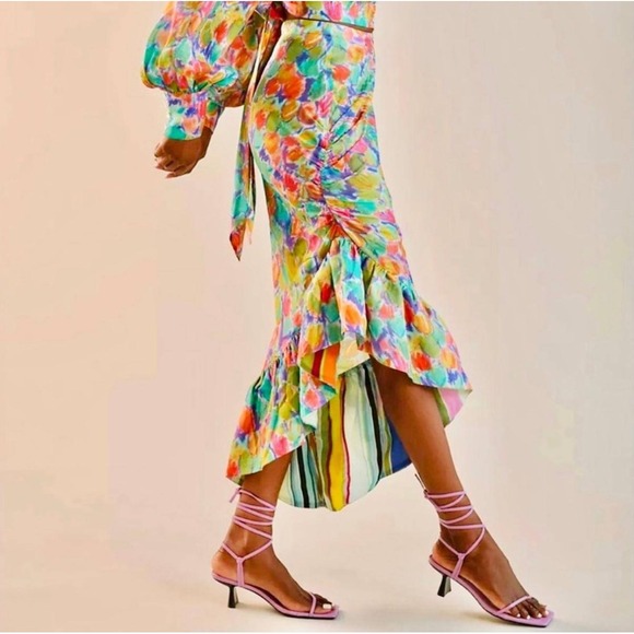 Hope for Flowers Tracy Reese Cupro Floral Ruffle Asymmetric Maxi Skirt XS - Picture 2 of 8